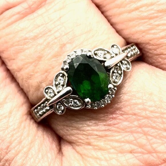 Chuck Clemency Womens Ring Sterling Silver Green Russian Diopside Butterfly - Picture 1 of 4